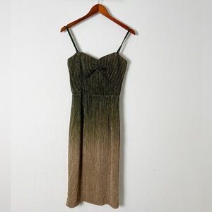 Dress The Population Gold and Green Metallic Midi Dress